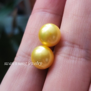 【配鉴定证书】山下湖菲律宾浓金色天然淡水珍珠耳钉，大颗粒10mm