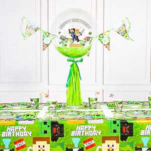 我的世界生日布置餐具桌布儿童派对装饰用品蛋糕插牌男孩周岁帽子