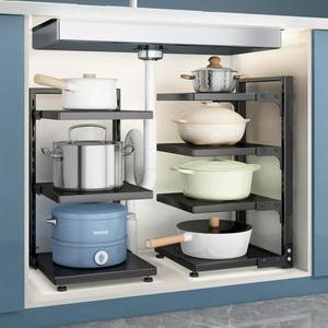 厨房置物架家用多层功能橱柜内部水槽分层锅具不锈钢免打孔收纳架