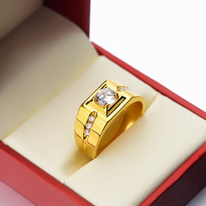 新款18K黄金镶钻戒指男士1克拉霸气开口结婚白钻戒活口指环送男友