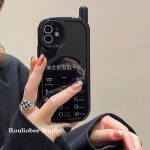 美女的智能手机适用苹果12手机壳iphone13创意11promax新款14plus女xs/xr新款xsmax大哥大造型复古保护套小众