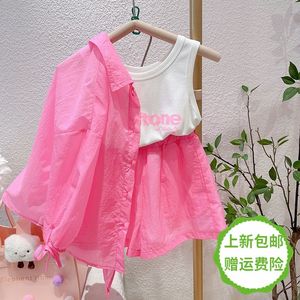 女童装韩版套装洋气夏季新款儿童宽松糖果色炸街防晒衣三件套套装