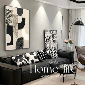 意大利客厅几何黑白装饰画玄关抽象大幅高级感沙发背景墙落地挂画