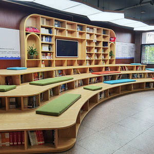 大型旋转阶梯书架落地 培训中心弧形儿童书架 地台环形图书馆书架