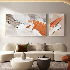纯手绘油画橙色抽象艺术厚肌理客厅现代简约二联装饰画沙发背景墙