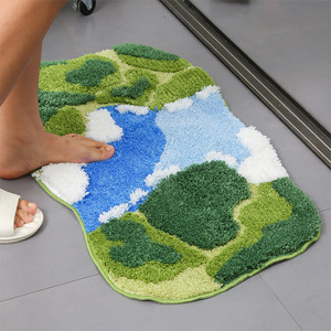 居家轻奢超细纤维植绒地毯苔藓异形浴室门口柔软可水洗易打理地毯