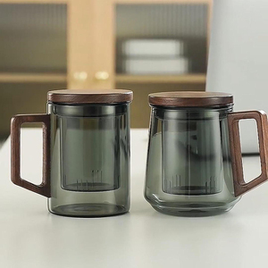 办公室喝茶水杯高硼硅耐热加厚玻璃泡茶杯茶水过滤分离三件杯带盖