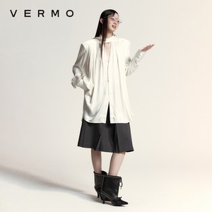 VERMO “捆绑欲望” 男女同款 缎面肌理 铜氨丝纤维飘带垫肩衬衫