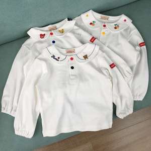 日系儿童T恤纯棉白色男童衬衣春秋翻领女童打底衫长袖婴幼儿上衣