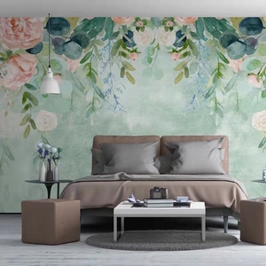 3d立体沙发画布现代手绘客厅花朵8d电视背景墙壁纸2022年新款简约