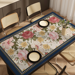 美式氛围感桌布饭桌防水防油免洗皮革餐桌垫长方形隔热垫茶几台布