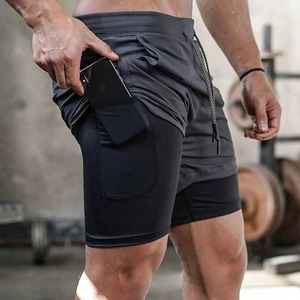 运动短裤男夏季薄款假两件三分裤透气弹力可放手机迷彩跑步健身裤