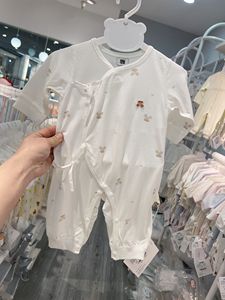 乐比拉婴儿夏季薄款连体衣宝宝长袖空调服新生儿衣服0-3个月睡衣