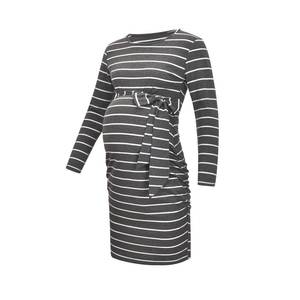 Spring and Autumn Long Sleeve Round Neck Maternity Striped W