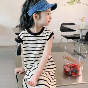韩版条纹洋气裙子女童夏装连衣裙2024新款儿童网红背心裙T恤长裙