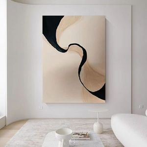 纯手绘油画莫兰迪暖色极简风装饰画客厅玄关抽象立体肌理线条挂画
