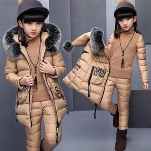 女童冬装三件套2023新款中大儿童加绒加厚套装韩版棉衣套装5-12岁