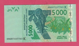 西非5000法郎 2003年(2009年) 塞内加尔 字母K 非洲纸币 UNC