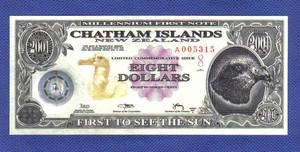 查塔姆群岛8元 2001年 属新西兰 塑料钞 A冠 大洋洲 实物如图 UNC