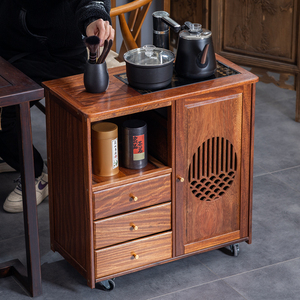 实木移动茶水柜茶桌边柜泡茶台家用烧水壶一体边柜办公室茶具置物