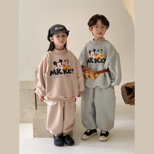 儿童兄妹装小高领米奇老鼠加绒卫衣套装姐弟秋冬款韩版卡通两件套