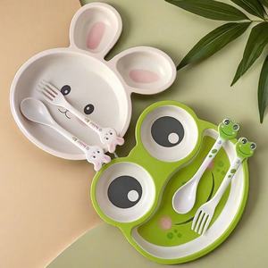 儿童创意分格餐盘商用餐厅吃饭早餐餐盘叉勺卡通婴儿辅食青蛙碗勺