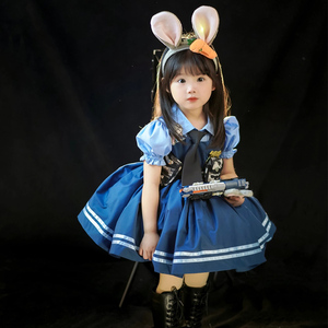 春夏女童宝宝连衣裙cosplay朱迪警官可爱小兔子装角色扮演蓬蓬裙