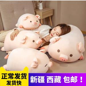新疆西藏包邮可爱猪猪公仔趴趴猪玩偶毛绒玩具床上睡觉超软抱枕送