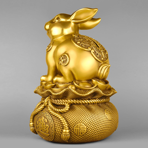 兔子存钱罐黄铜兔子摆件招财进宝钱袋兔东方缺角补角吉祥物装饰