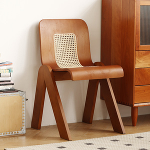 中古C椅藤编椅子侘寂风设计藤椅沙发咖啡馆民宿家用中古实木餐椅