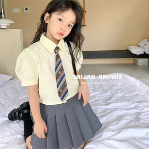 女童jk制服套装夏季2024新款韩版洋气儿童学院风百褶短裙领带衬衫