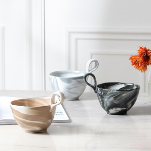 法式大理石纹理陶瓷高颜值家用提手杯特别好看的小众早餐杯咖啡杯
