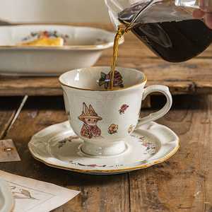 泽滕家法式中古泡奶昔咖啡杯碟套装复古陶瓷甜品点心英式下午茶具