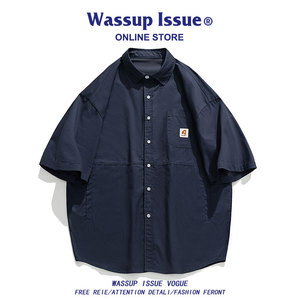 WASSUP ISSUE日系复古工装短袖春夏季男款宽松百搭纯色衬衫外套男