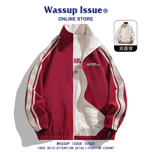 WASSUP ISSUE两面穿立领夹克男款春秋季休闲运动红色高级感外套男