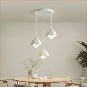 餐厅灯2024年新款高级感吊灯陶瓷北欧创意白色奶油风饭厅三头吊灯