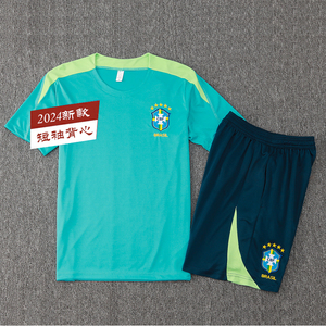 2024巴西短袖训练服内马尔球衣运动T恤热身背心半拉链长袖足球服