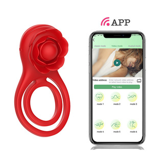 日本新款APP玫瑰锁精环无线遥控男女共用震动双环阴茎锻炼器情趣