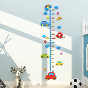 卡通小汽车3d身高墙贴宝宝身高测量尺儿童房幼儿园亚克力立体装饰