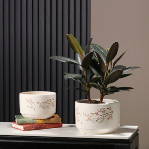 陶瓷花盆中国风 家用办公桌绿萝白掌盆栽种植盆蝴蝶兰花盆三件套