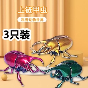 创意上链条甲虫独角仙模型儿童仿真甲壳虫整蛊发条爬行昆虫玩具