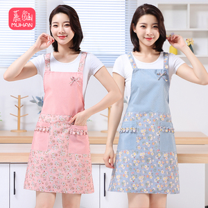 时尚韩版清新围裙纯棉帆布厨房家用夏季女士透气围腰洋气可爱衣服