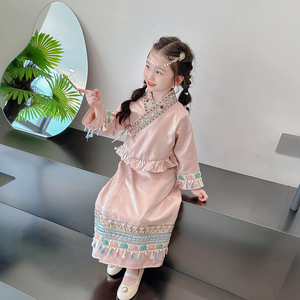 女童傣族服装2024新款儿童汉服民族风演出服女孩泰国云南旅游套裙