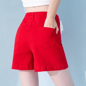 红色牛仔短裤女2024夏季新款中年显瘦外穿五分裤高腰四分阔腿裤a