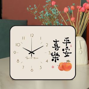 坐式钟表台式平安喜乐简约方形晶瓷静音钟表家用座钟台式桌面时钟
