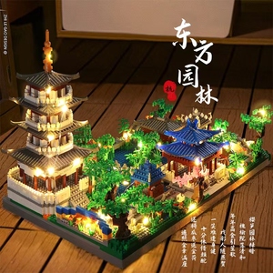 杭州西湖积木2024新款玩具益智拼装榫卯中国古建筑模型拼图3d立体