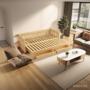 宜家轻奢沙发床实木两用沙发折叠床小户型客厅坐卧床单人抽拉推拉