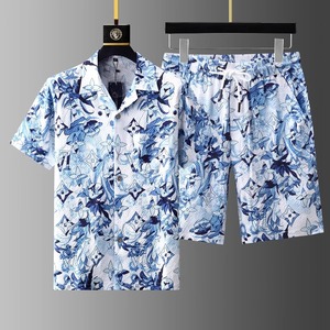 DREW VOTO短袖衬衫翻领时尚套装男士夏季薄款休闲运动花色两件套