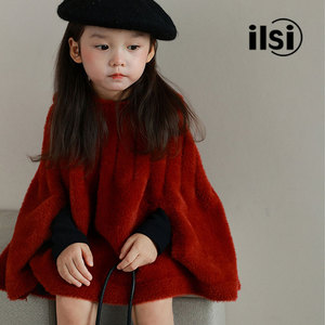 【品牌】童装红色毛线斗篷披风秋冬新款女宝宝儿童新年装洋气外套