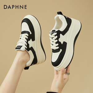 Daphne达芙妮 撞色穿搭~松糕厚底板鞋女增高轻便休闲鞋黑白熊猫鞋